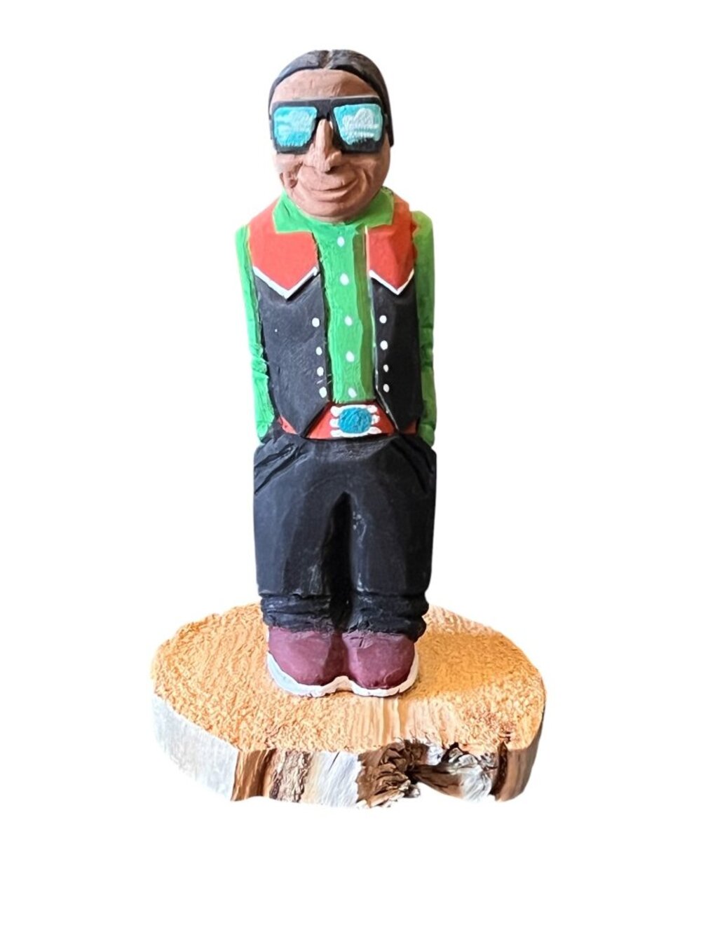 Harrison Juan Hand-Carved Navajo Figurine 6" Tall Wood Base Signed Folk Art